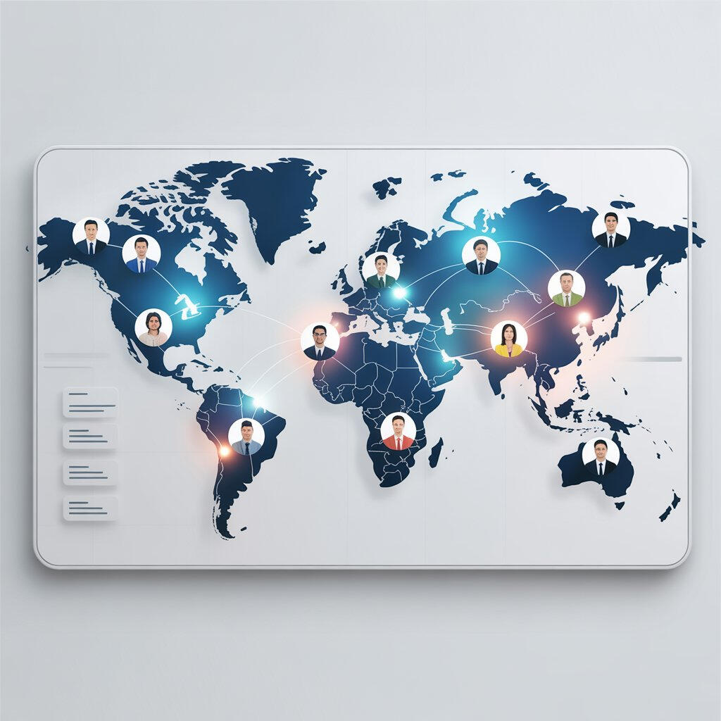 A graphic of the world map with user profile logos displayed across